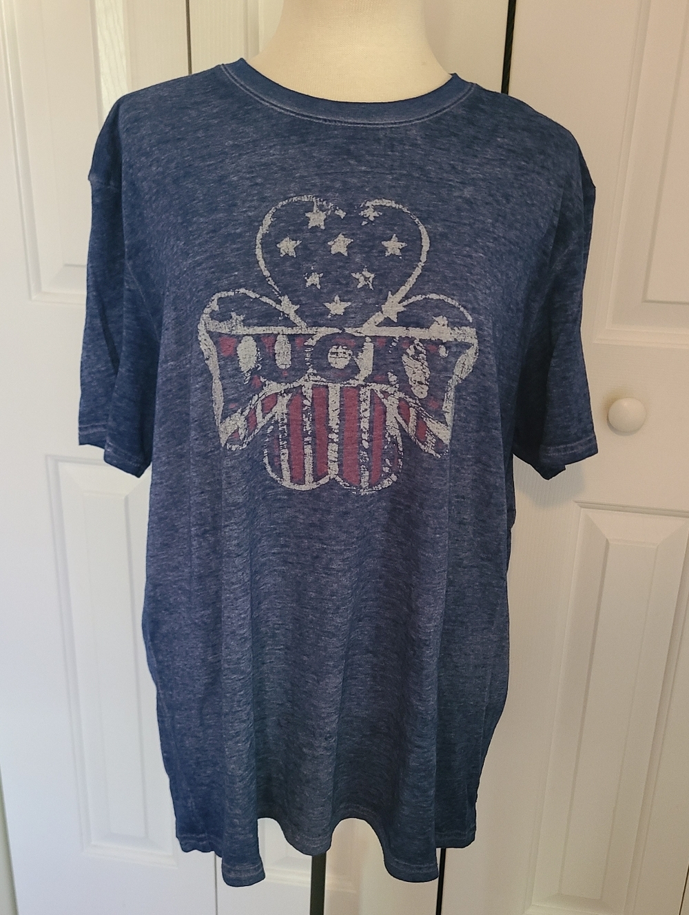 Lucky Brand T-shirt Size L Venice Burnout Clover Patriotic July 4th Graphic Tee